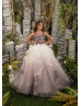 Beaded Lace Tulle Ruffle Floor Length Flower Girl Dress